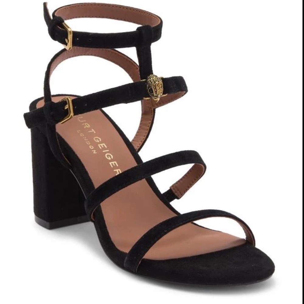 Kurt Geiger Hampton Gladiator Black Suede Strappy Block Heel Sandal 10.5